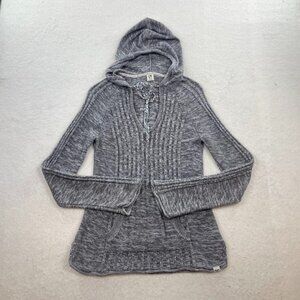 ROXY Pullover Knitted Hoodie Gray Long Sleeve Boho Festival Retro Y2K Size Large